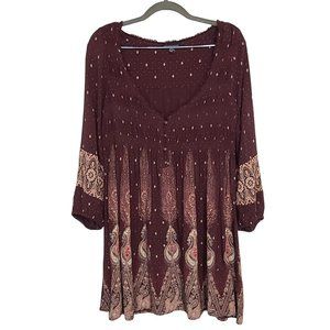 American Eagle Outfitters Womens Maroon Boho Peasant Paisley V Neck Tunic Size S